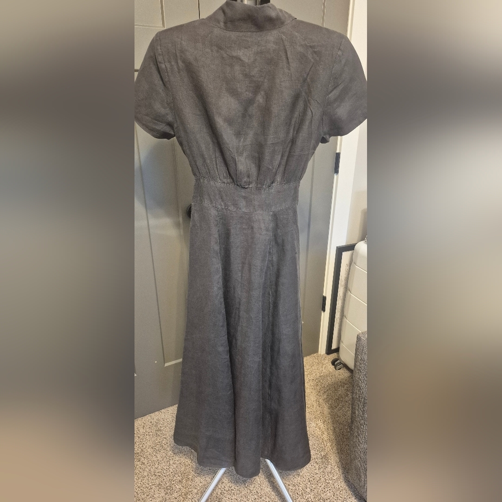 Vintage CACHÉ 80s Black Cotton Button Front Midi Dress - Made in USA - Sz 8 - Picture 3 of 10